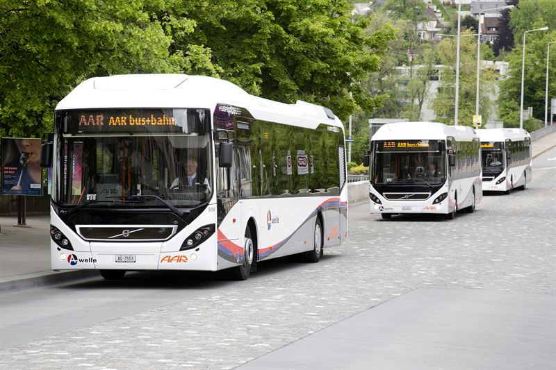 Volvo hybrid buses in Switzerland.